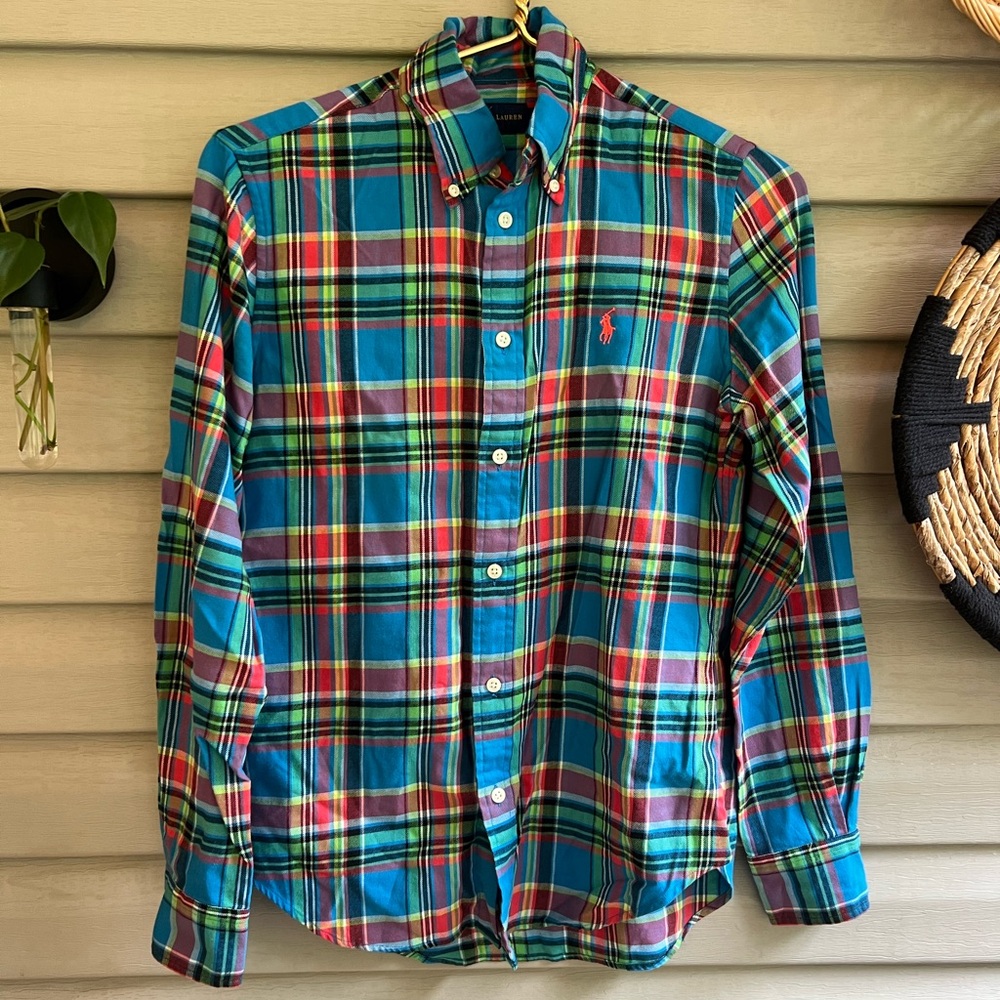 Ralph Lauren Blue Plaid Button Down Shirt, 4